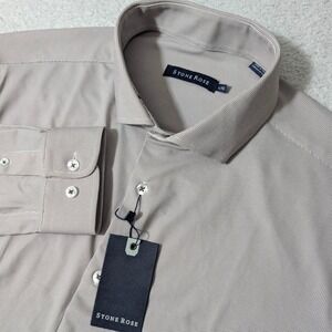 Stone Rose Dress Shirt Mens L Brown Micro Pattern L/S Stretch BSCLSK42-205 $155